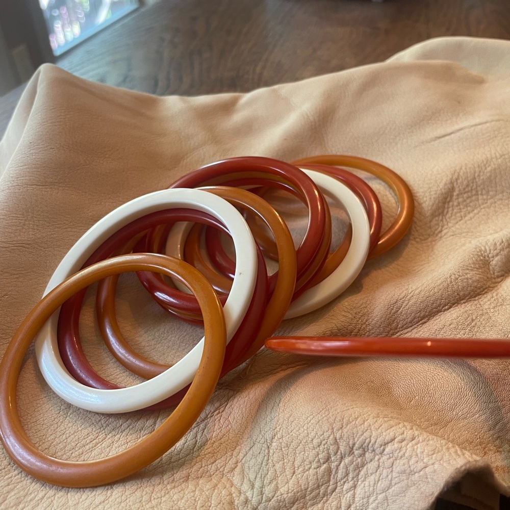 MCM Multi-Color Bakelite Bangle Set - Picture 2 of 7